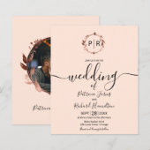 Papier Faire-part de mariage Monogram Peach Rose à petit (Devant / Derrière)