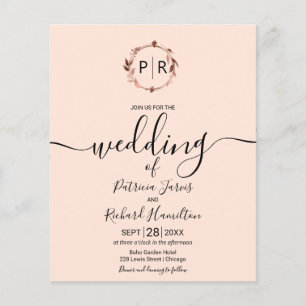 Papier Faire-part de mariage Monogram Peach Rose à petit