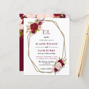 Papier Faire-part de mariage Monogramme Blush Bourgogne B