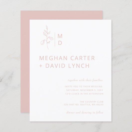 Papier Faire-part de mariage Monogramme Botanique Blush B (Devant / Derrière)