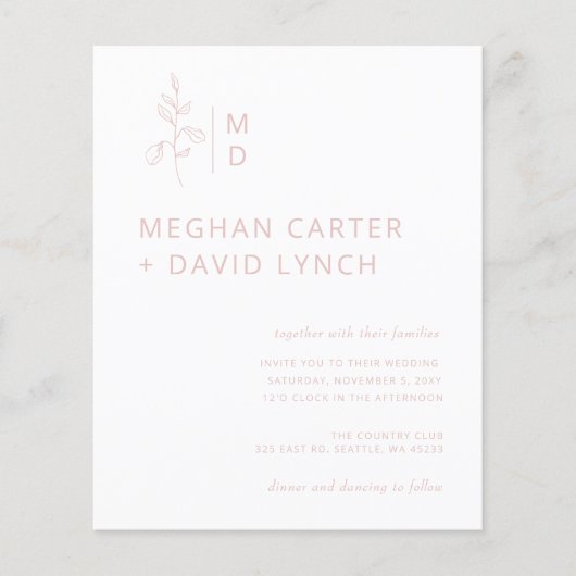 Papier Faire-part de mariage Monogramme Botanique Blush B (Devant)