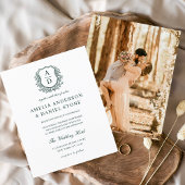 Papier Faire-part de mariage Monogramme de crête verte Bu