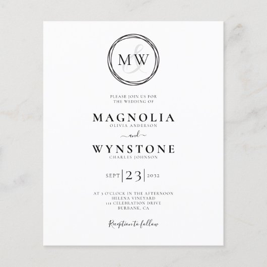 Papier Faire-part de mariage Monogramme élégant au budget (Devant)