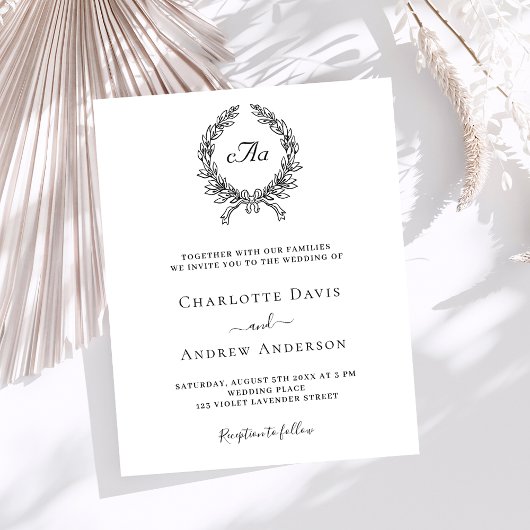 Papier Faire-part de mariage monogramme noir blanc