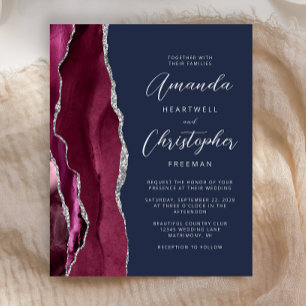 Papier Faire-part de mariage Navy Agate Argent Bourgogne 