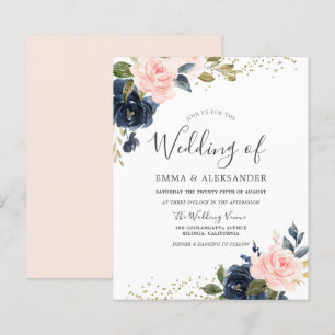 Papier Faire-part de mariage Navy & Blush à petit budget