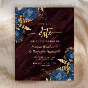 Papier Faire-part de mariage Navy Gold Floral Burgundy à 