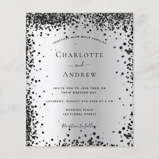 Papier Faire-part de mariage noir argenté (Devant)