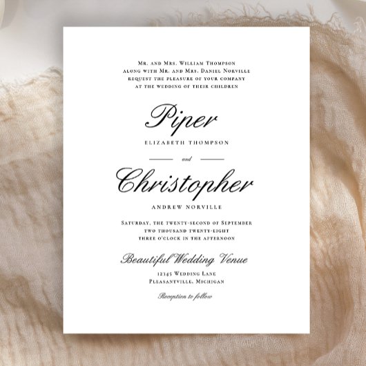 Papier Faire-part de mariage noir de script cursive budgé