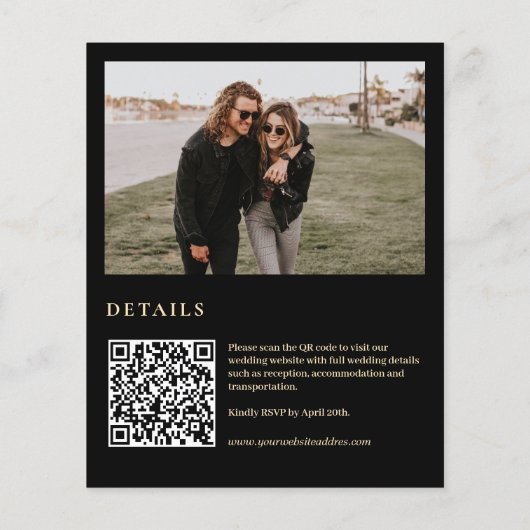 Papier Faire-part de mariage noir vert budget code QR pho (Dos)