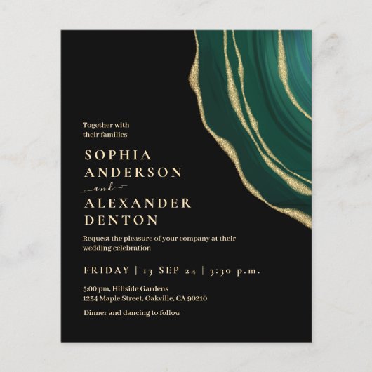 Papier Faire-part de mariage noir vert budget code QR pho (Devant)