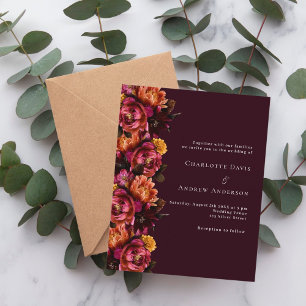 Papier Faire-part de mariage orange rose bordeaux