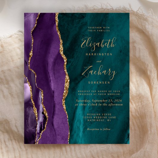 Papier Faire-part de mariage pas cher agate violet sarcel
