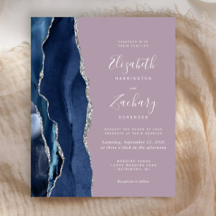 Papier Faire-part de mariage pas cher bleu marine argent 