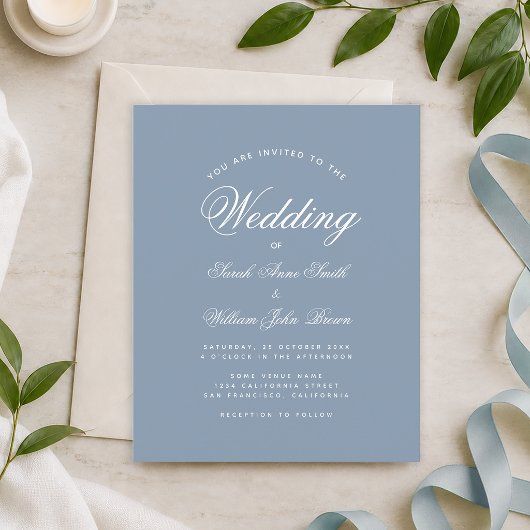 Papier Faire-part de mariage pas cher calligraphie bleu p