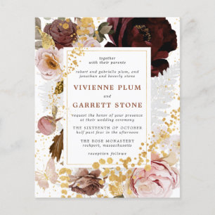 Papier Faire-part de mariage pas cher or burgundy rose po