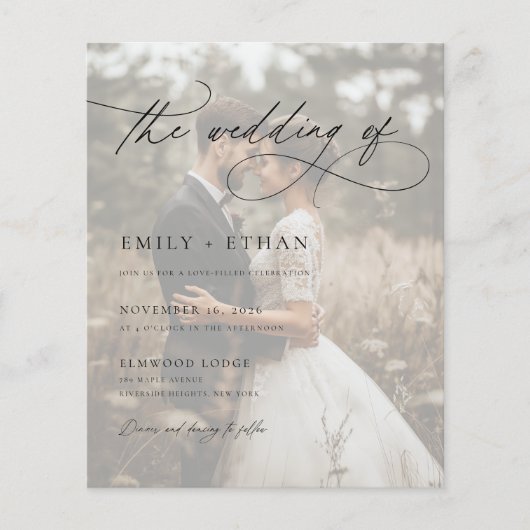 Papier Faire-part de mariage photo à budget script rustiq (Devant)