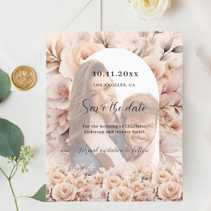 Papier Faire part de mariage photo arche Crème roses pêch