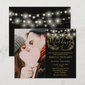 Papier Faire-part de mariage photo avec feuillage noir Bu (Devant / Derrière)