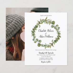 Papier Faire-part de mariage photo avec feuillage vert bu