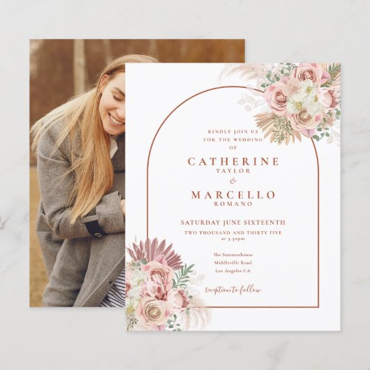 Papier Faire-part de mariage photo avec herbe des Pampas  (Devant / Derrière)