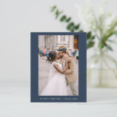 Papier Faire-part de mariage photo bleu marine (Debout devant)