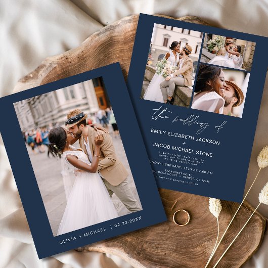 Papier Faire-part de mariage photo bleu marine