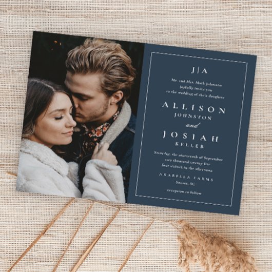 Papier Faire-part de mariage photo bleu marine