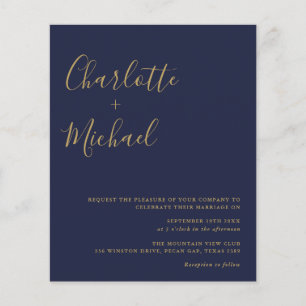 Papier Faire-Part de Mariage Photo Bleu Nuit et Or à Peti