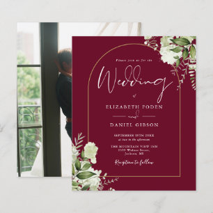 Papier Faire-part de mariage photo bordeaux arche dorée B