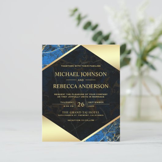 Papier Faire-part de mariage photo budget bleu royal marb (Debout devant)