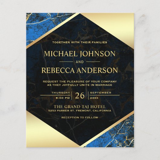 Papier Faire-part de mariage photo budget bleu royal marb (Devant)