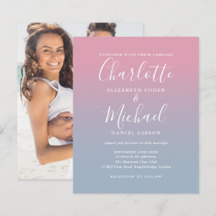 Papier Faire-part de mariage photo Budget Blue Pink Ombre