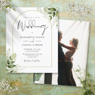 Papier Faire-part de mariage photo Budget Greenery Gold A