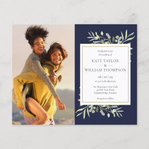 Papier Faire-part de mariage photo Budget Navy Blue Green
