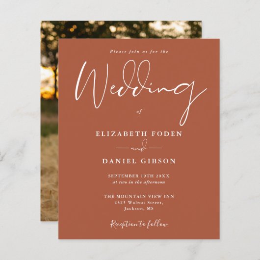 Papier Faire-part de mariage photo Budget Terracotta (Devant / Derrière)