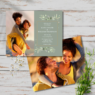 Papier Faire-part de mariage photo budget vert sauge