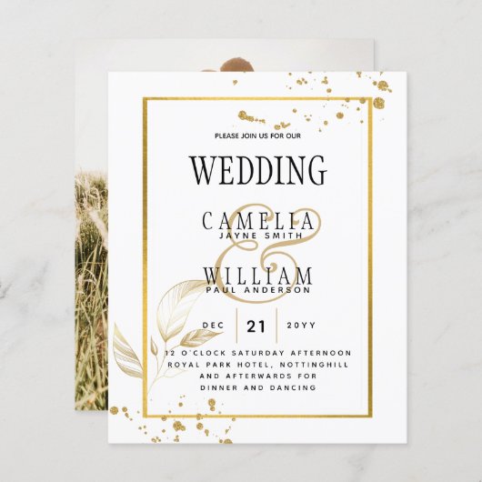 Papier FAIRE-PART DE MARIAGE PHOTO BUDGET White Gold (Devant / Derrière)