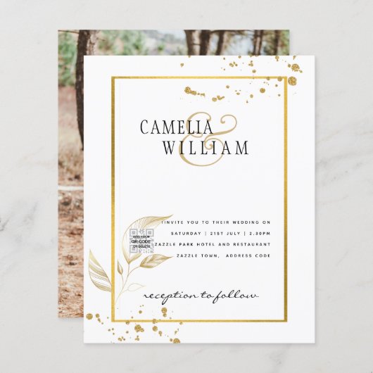 Papier Faire-part de mariage photo budgétaire Date d'enre (Devant / Derrière)