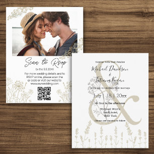 Papier faire-part de mariage photo code qr botanique mini