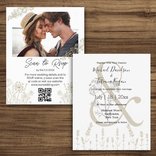 Papier faire-part de mariage photo code qr botanique mini