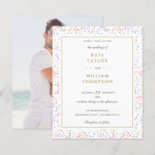 Papier Faire-part de mariage photo confettis arc-en-ciel (Devant / Derrière)