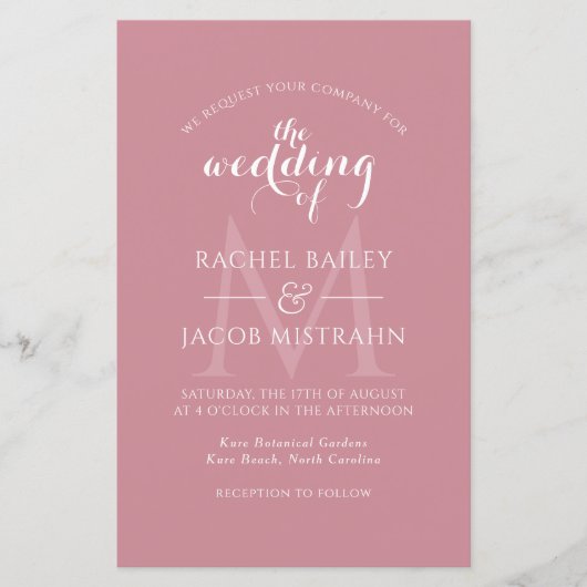 Papier Faire-part de mariage photo Dusty Rose Monogram (Devant)