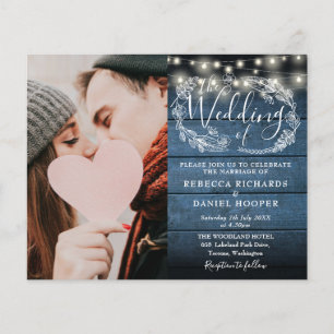 Papier Faire-part de mariage photo en bois rustique bleu