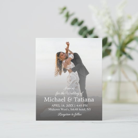 Papier faire-part de mariage photo en script simple moder (Debout devant)