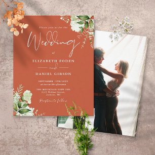 Papier Faire-Part de Mariage Photo en Terracotta de Feuil