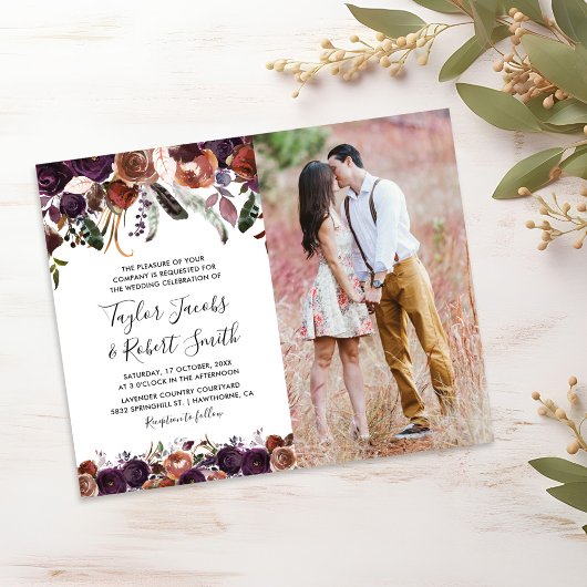 Papier Faire-part de mariage photo floral rustique budget