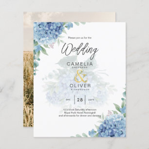 Papier Faire-part de mariage photo moderne Blue Hydrangea