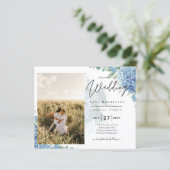 Papier Faire-part de mariage photo moderne Blue Hydrangea (Debout devant)