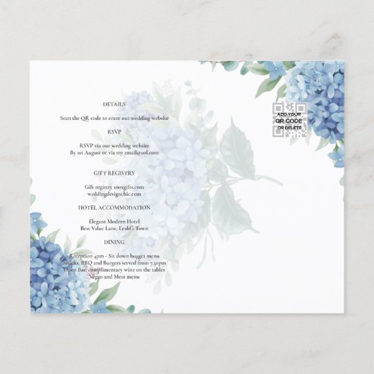 Papier Faire-part de mariage photo moderne Blue Hydrangea (Dos)